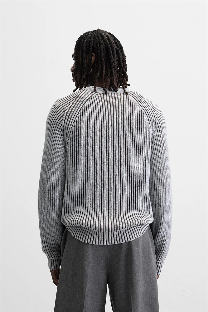 CONTRAST RIBBED CARDIGAN