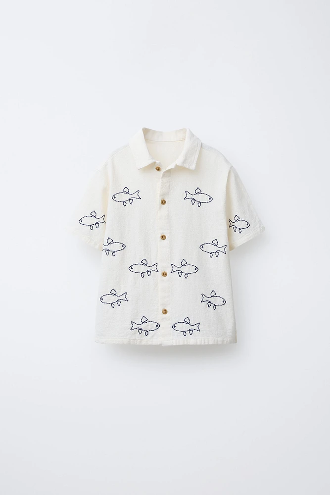 FISH EMBROIDERED SHIRT