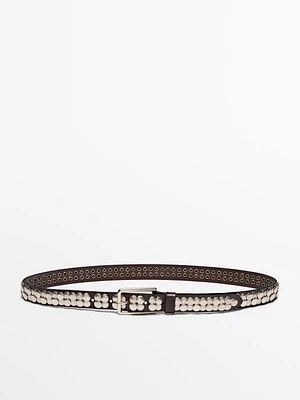 Nappa leather belt with multiple studs