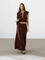 Cotton blend crochet waistcoat with tie detail