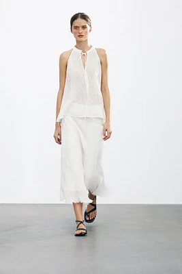 100% LINEN MIDI SKIRT ZW COLLECTION