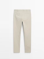 Cotton blend slim fit trousers