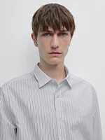 Regular fit striped cotton blend shirt