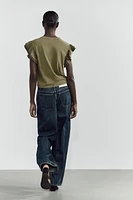 WASHED EFFECT RUFFLE T-SHIRT