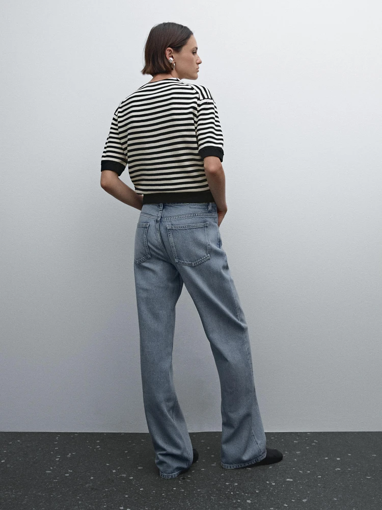 Striped short sleeve knit sweater