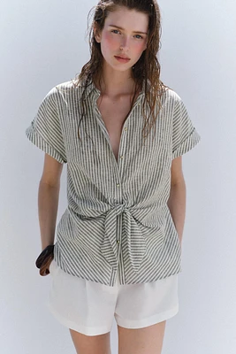 CHEMISE À RAYURES NŒUD AVEC LIN