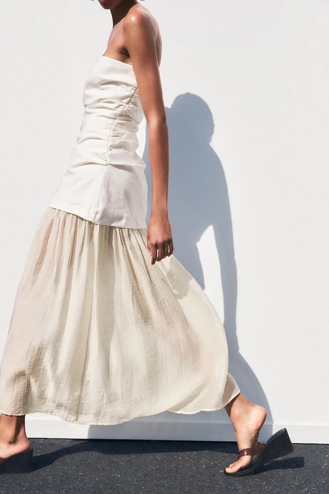 COMBINATION STRAPLESS MIDI DRESS