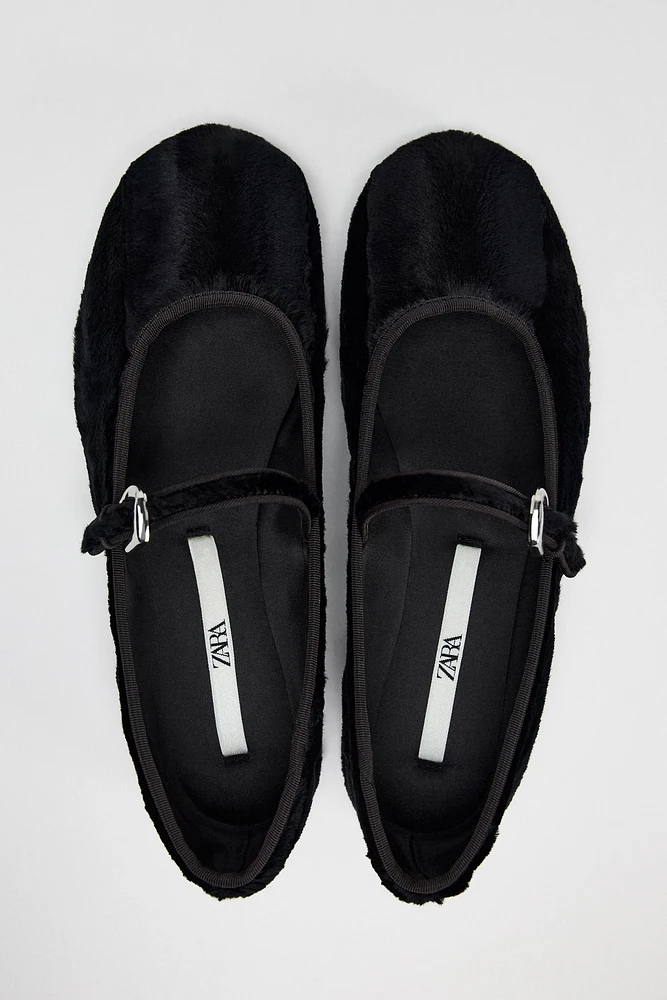 FAUX FUR BALLET FLATS