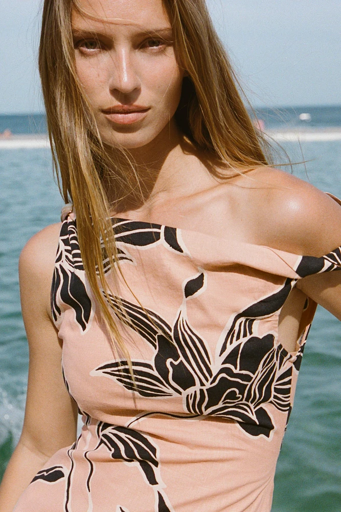 PRINTED LINEN BLEND MINI DRESS