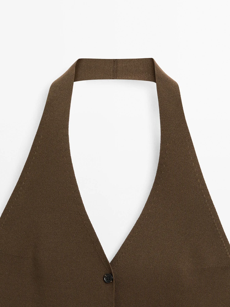 Veste sans manches en maille à encolure américaine