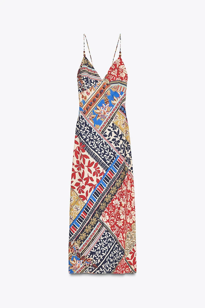 PATCHWORK PRINT MIDI DRESS