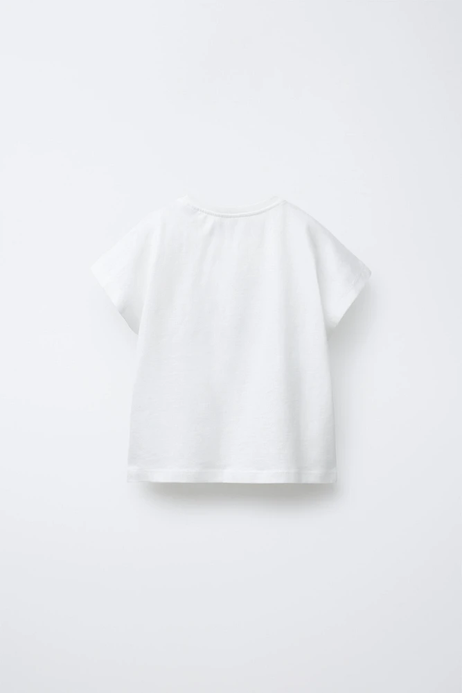 EMBROIDERED TEXT AND BOW T-SHIRT
