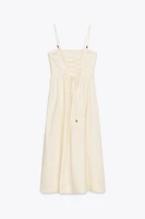 LINEN BEADED STRAP MIDI DRESS