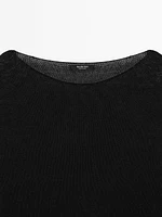 Linen blend cutwork sweater