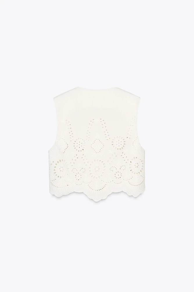 EMBROIDERED EYELET VEST TOP
