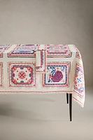 COTTON LINEN TABLECLOTH WITH EMBROIDERED CROSS-STITCH