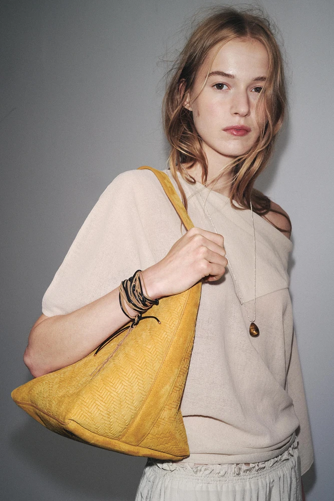 SPLIT LEATHER BRAIDED BAG