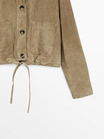 Suede leather overshirt with drawstrings