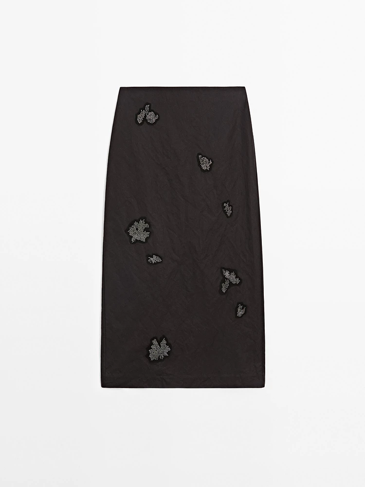 Cotton blend rhinestone midi skirt