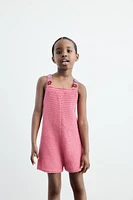 FLORAL CROCHET KNIT SHORT OVERALLS