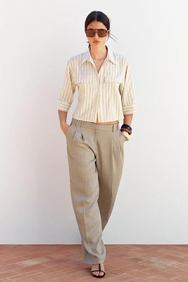 CHEMISE COURTE À RAYURES AVEC FIL MÉTALLISÉ