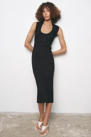 RIBBED MIDI BUTTON DRESS