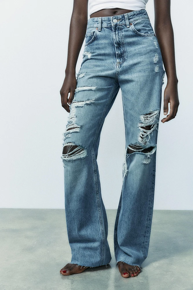 TRF HIGH RISE WIDE LEG RIPPED JEANS