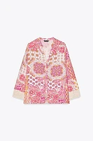 PRINTED BLOUSE WITH GUIPURE LACE SLEEVES