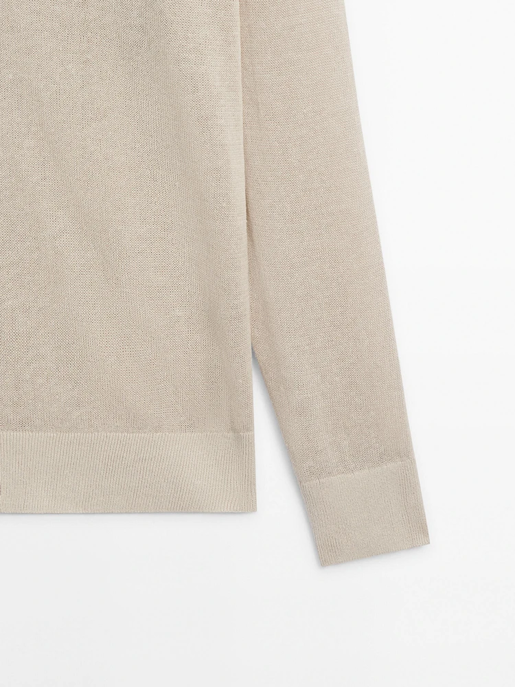Linen blend V-neck cardigan