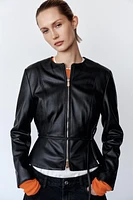 FAUX LEATHER PEPLUM JACKET