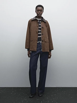 Cotton blend parka with detachable leather detail