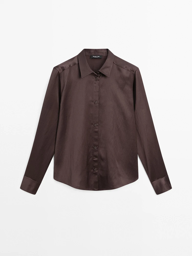 Flowing long sleeve satin shirt