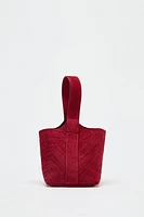 BRAIDED SPLIT LEATHER MINI BUCKET BAG