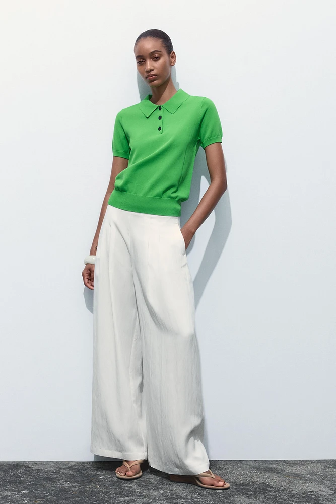 SHORT SLEEVE KNIT POLO TOP