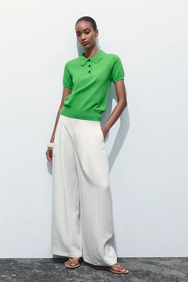 SHORT SLEEVE KNIT POLO TOP