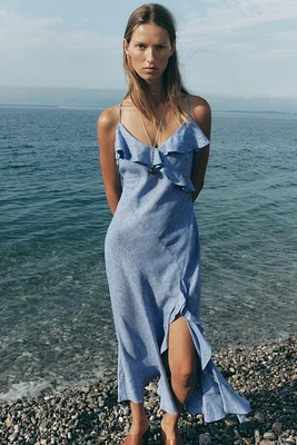ROBE À BRETELLES VOLANTS EN LIN