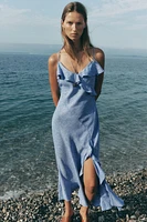 ROBE À BRETELLES VOLANTS EN LIN