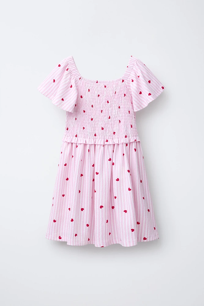 STRIPED AND HEART PRINT DRESS