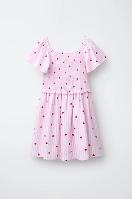 STRIPED AND HEART PRINT DRESS