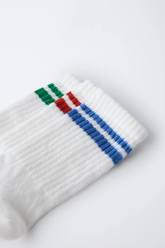 LOT DE TROIS PAIRES CHAUSSETTES LONGUES À RAYURES