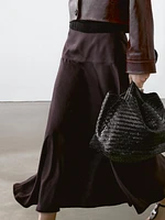Satin midi skirt with yoke detail