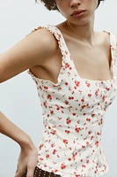 FLORAL STRETCH POPLIN TOP