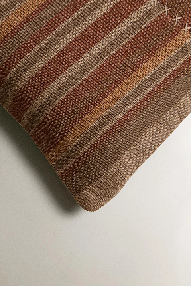 COTTON MULTICOLORED STRIPED THROW PILLOW COVER