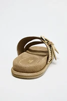 EMBROIDERED SUEDE SLIDE SANDALS