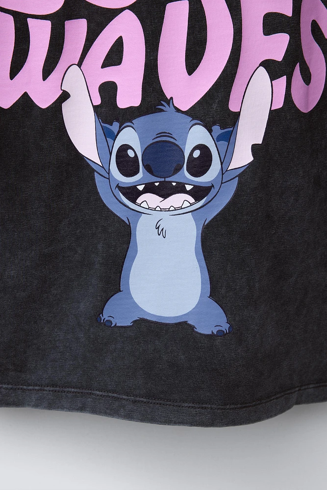 STITCH & ANGEL © DISNEY WASHED-EFFECT T-SHIRT