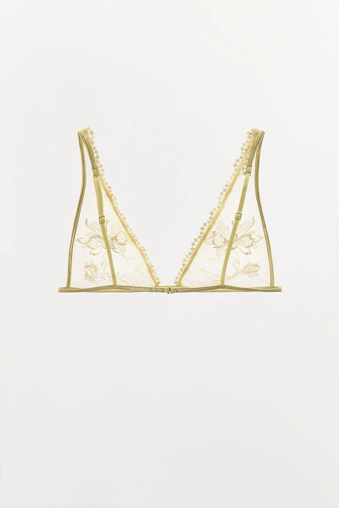 BRASSIÈRE TRIANGLE EN MESH BRODÉ