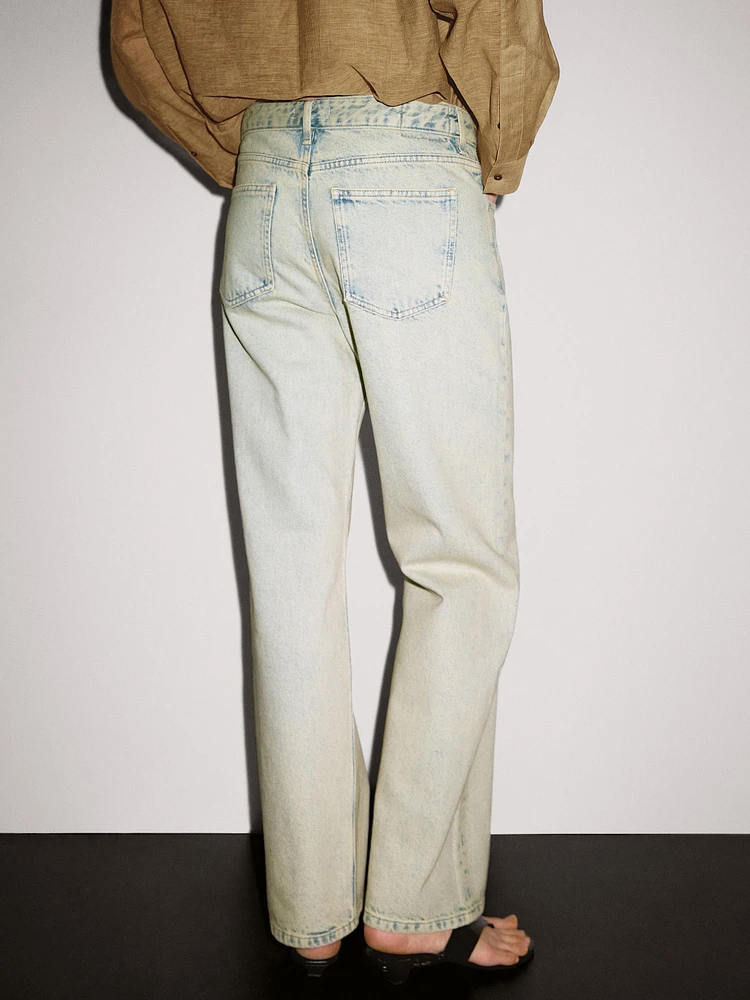 Faded mid-rise wide-leg jeans