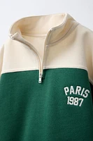 EMBROIDERED TEXT ZIPPERED SWEATSHIRT
