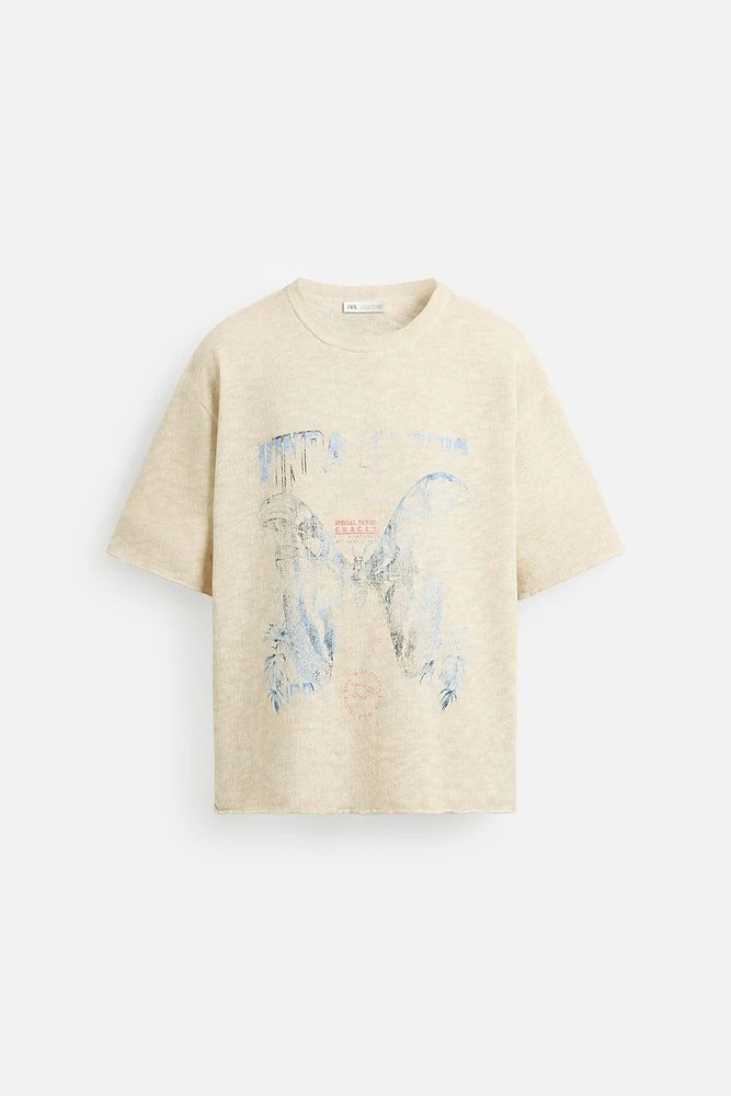 T-SHIRT DÉLAVÉ EN MAILLE IMPRIMÉ