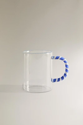 BOROSILICATE GLASS MUG WITH HANDLE AND COLORED RIM